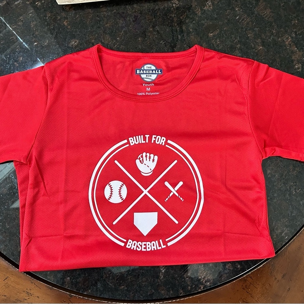 Red Short Sleeve Tee with Sports Graphic